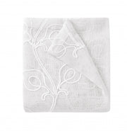 72" White Floral Faux Linen Shower Curtain With Embroidery-0