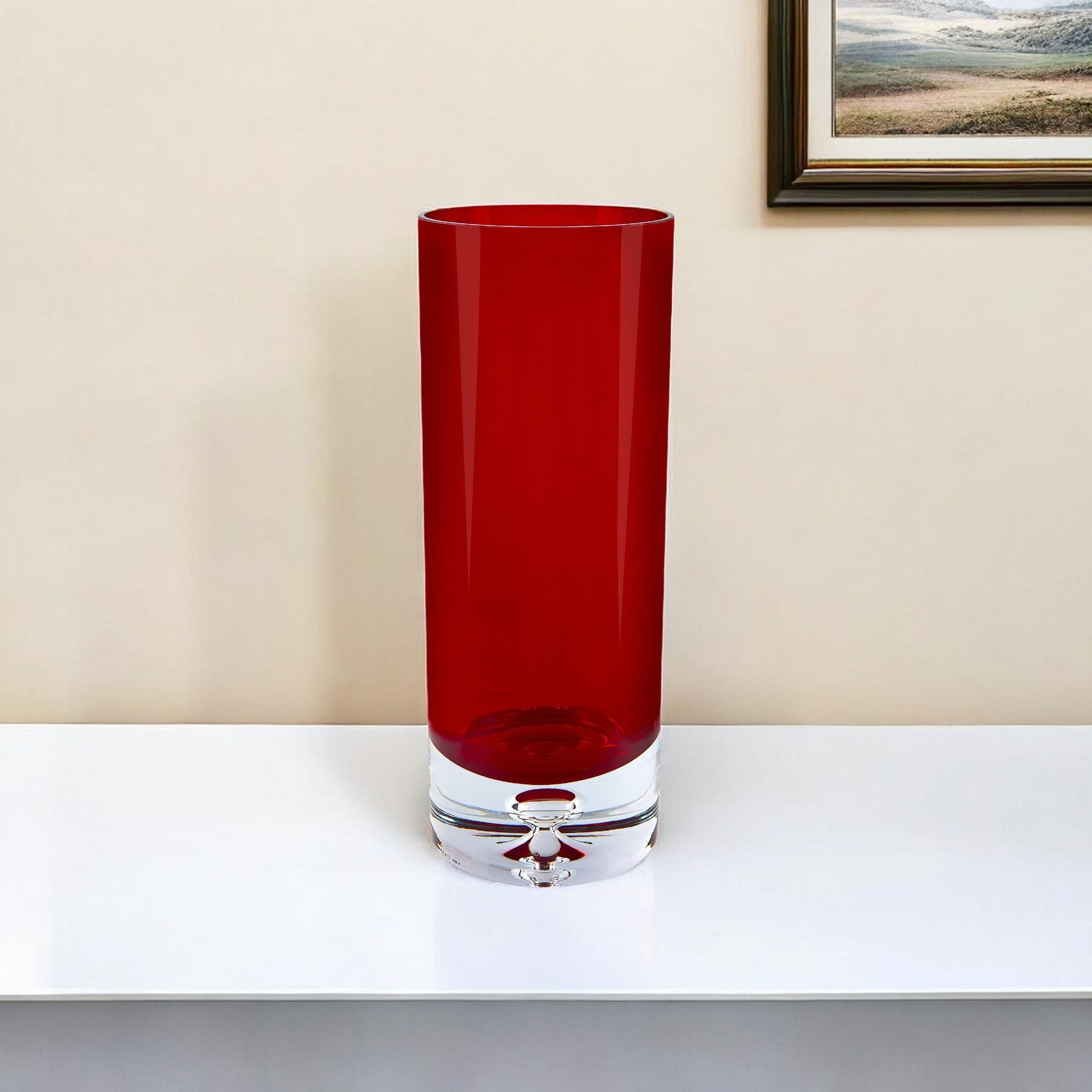 11" Red Crystal Glass Cylinder Table Vase-Vases-DECOROLALA
