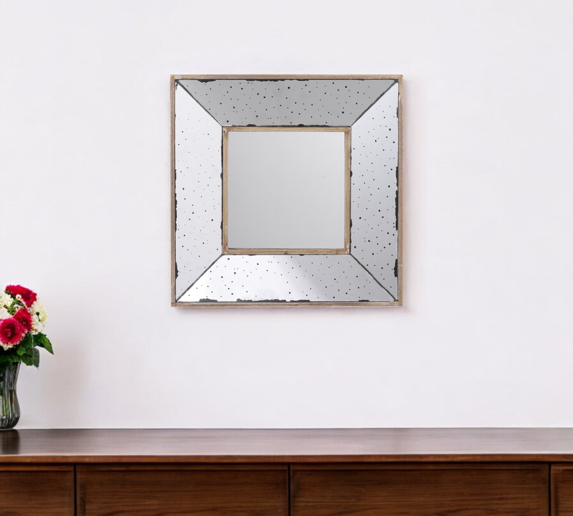 12" Square Wall Mounted Vintage Style Glass Frame Accent Mirror-Mirrors-DECOROLALA