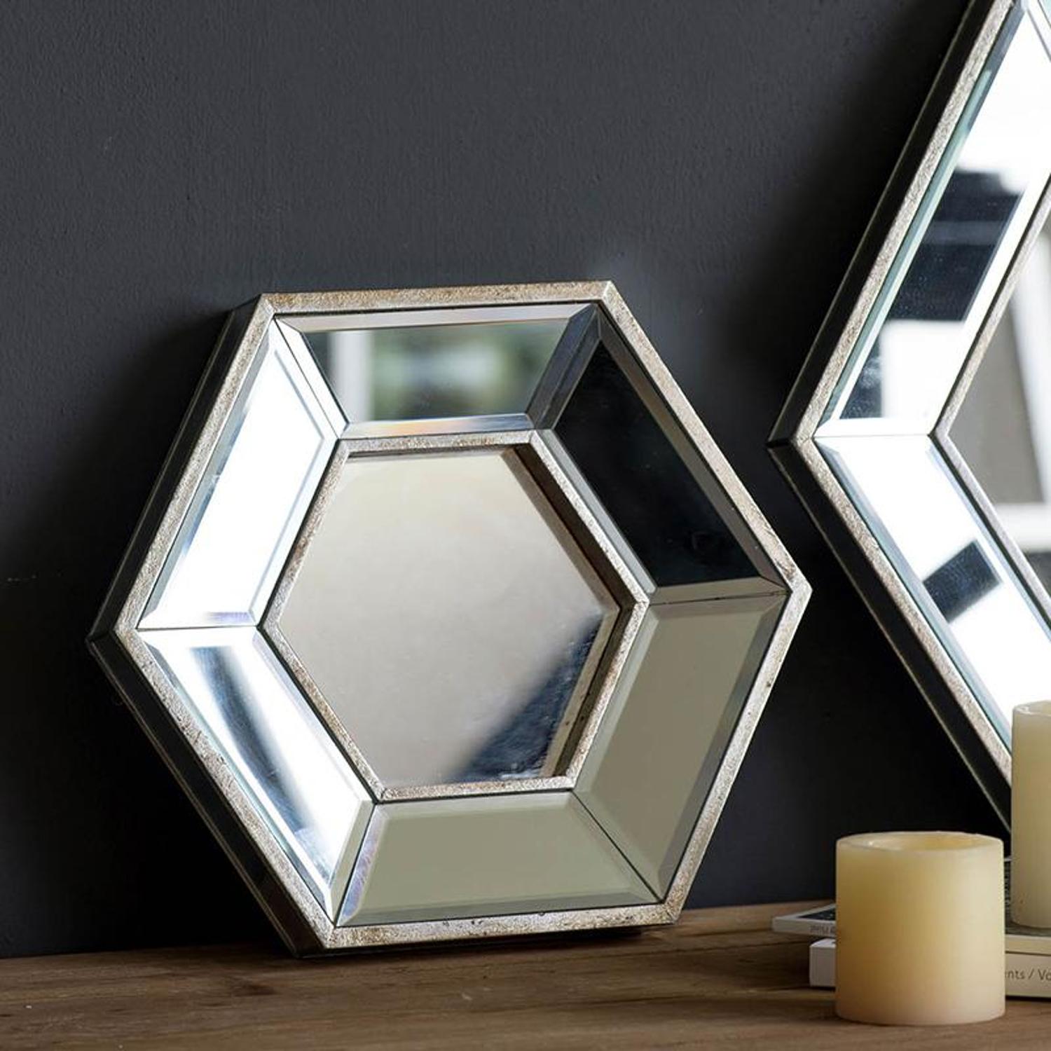 12" Silver Hexagon Wall Mounted Accent Mirror-Mirrors-DECOROLALA