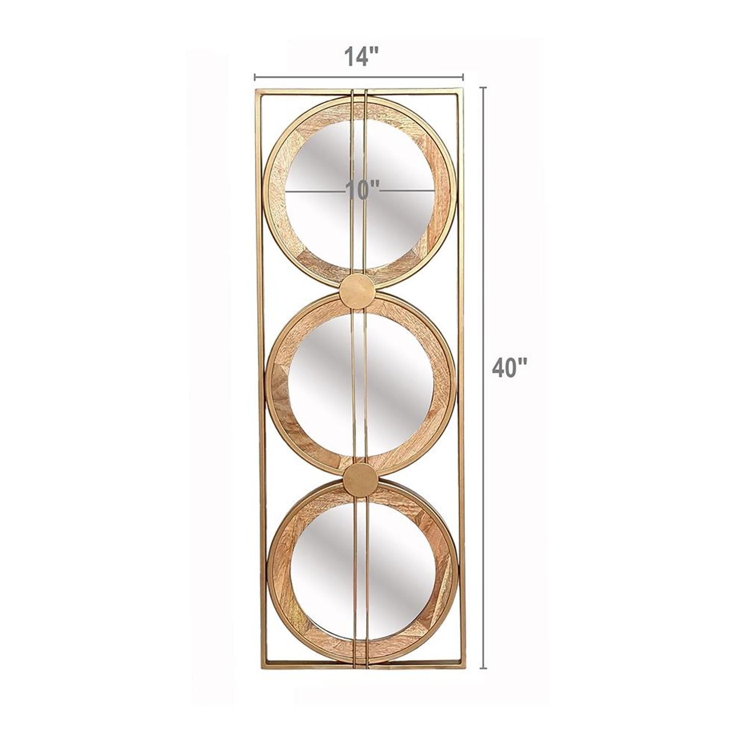 14" Brown and Gold Aluminum and Wood Geometric Framed Accent Mirror-Mirrors-DECOROLALA