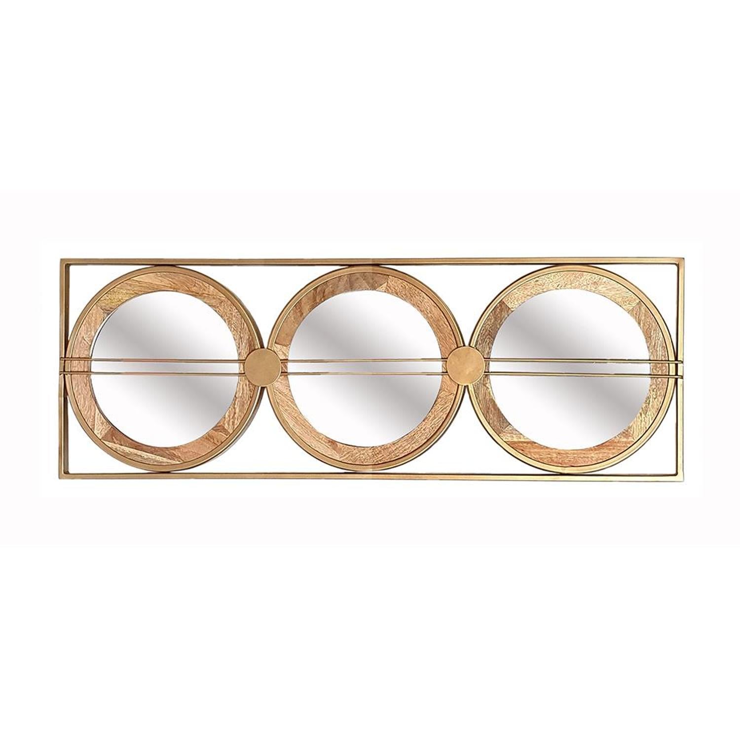 14" Brown and Gold Aluminum and Wood Geometric Framed Accent Mirror-Mirrors-DECOROLALA