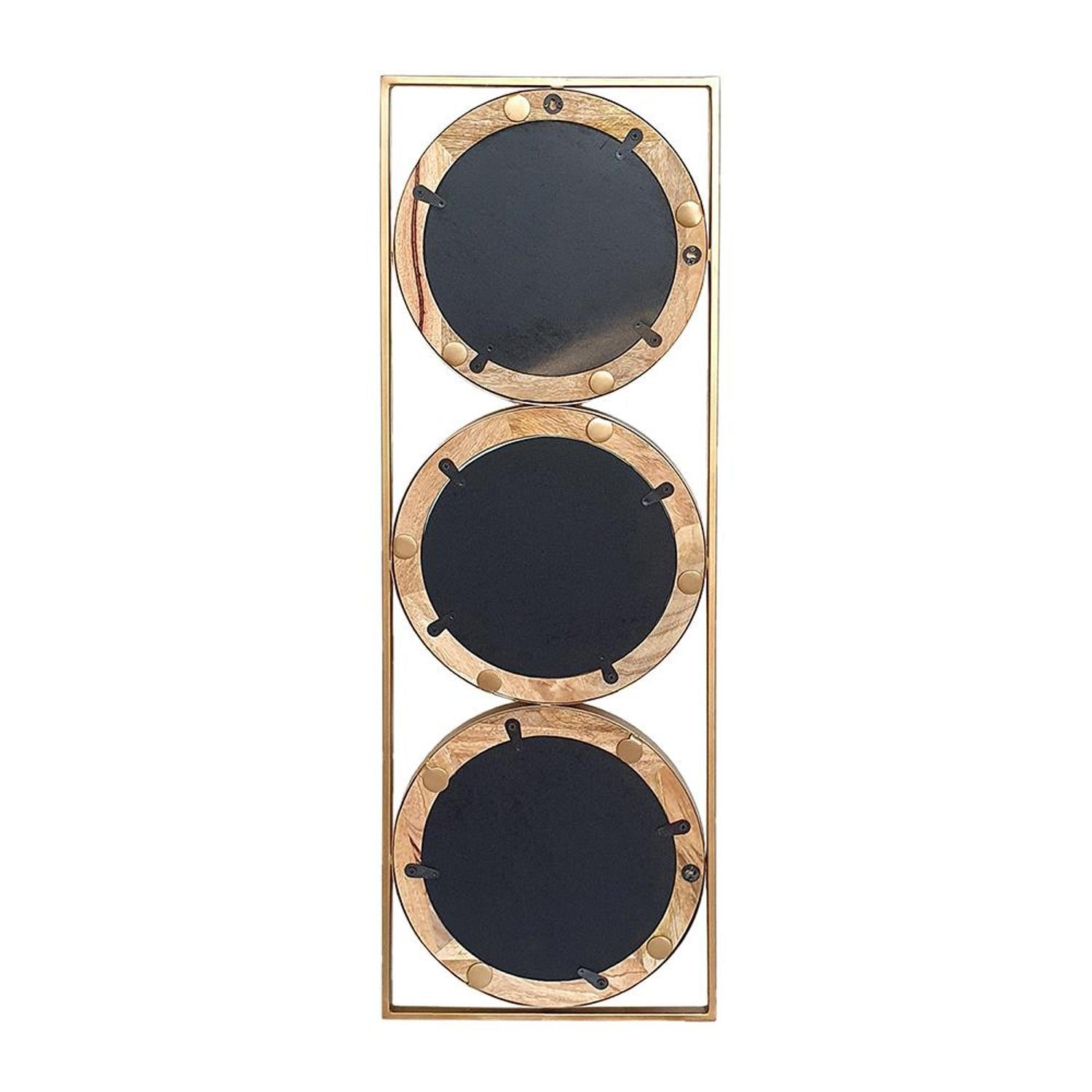 14" Brown and Gold Aluminum and Wood Geometric Framed Accent Mirror-Mirrors-DECOROLALA