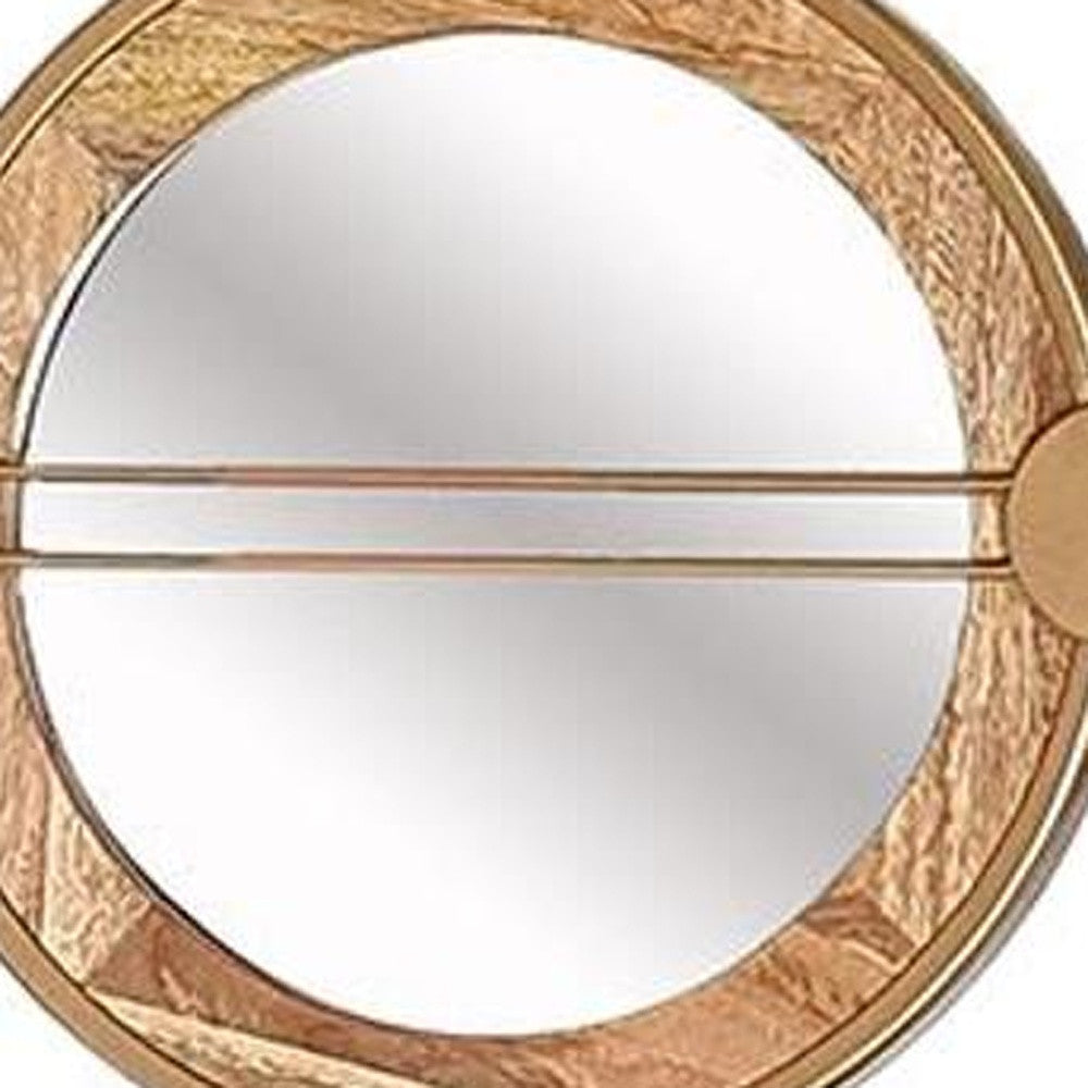 14" Brown and Gold Aluminum and Wood Geometric Framed Accent Mirror-Mirrors-DECOROLALA