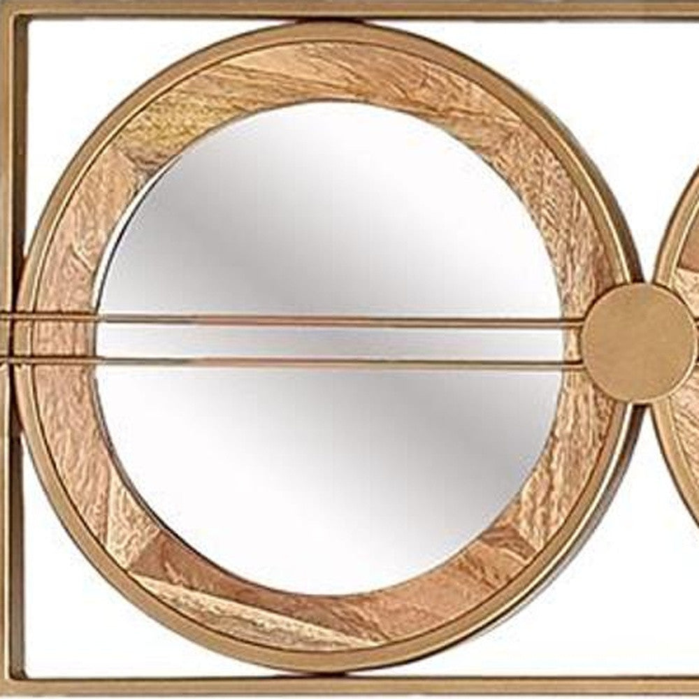 14" Brown and Gold Aluminum and Wood Geometric Framed Accent Mirror-Mirrors-DECOROLALA