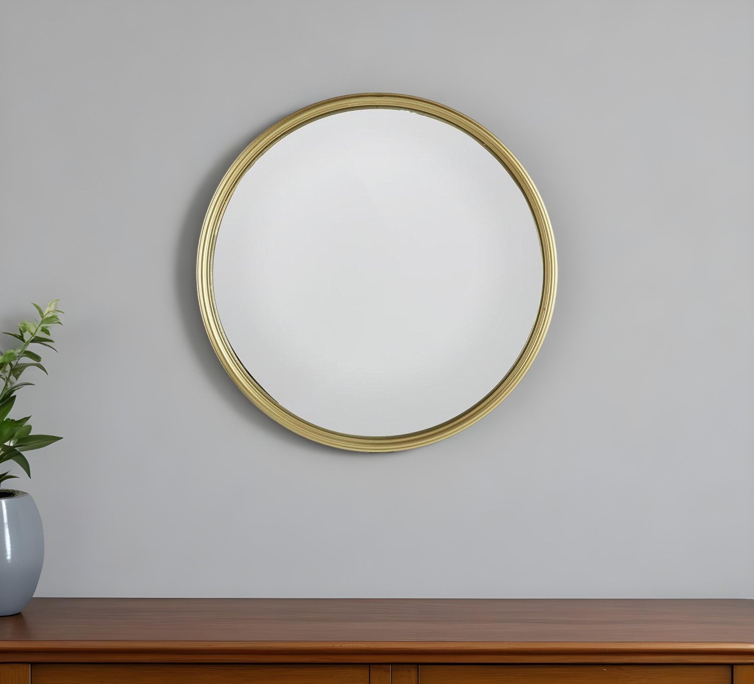 15" Gold Round Iron Textured Framed Accent Mirror-Mirrors-DECOROLALA