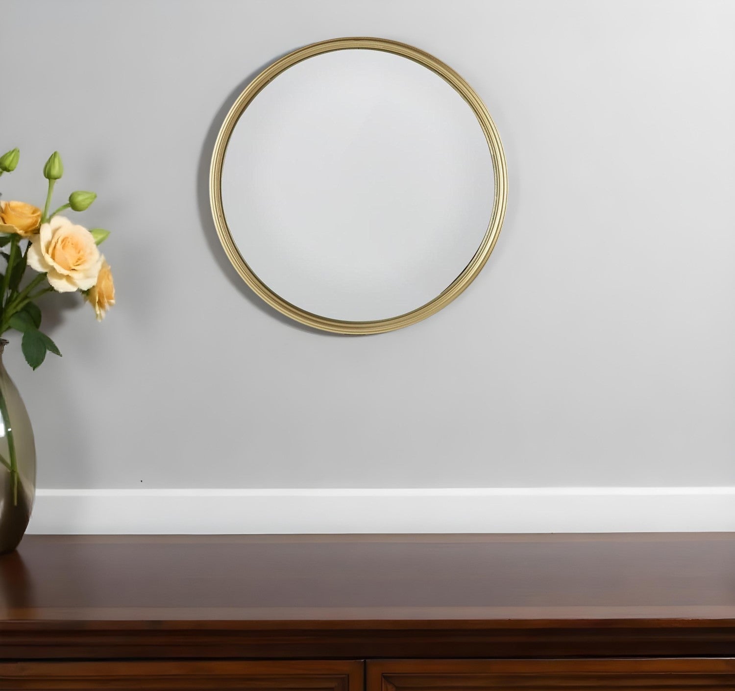 10" Gold Round Iron Textured Framed Accent Mirror-Mirrors-DECOROLALA
