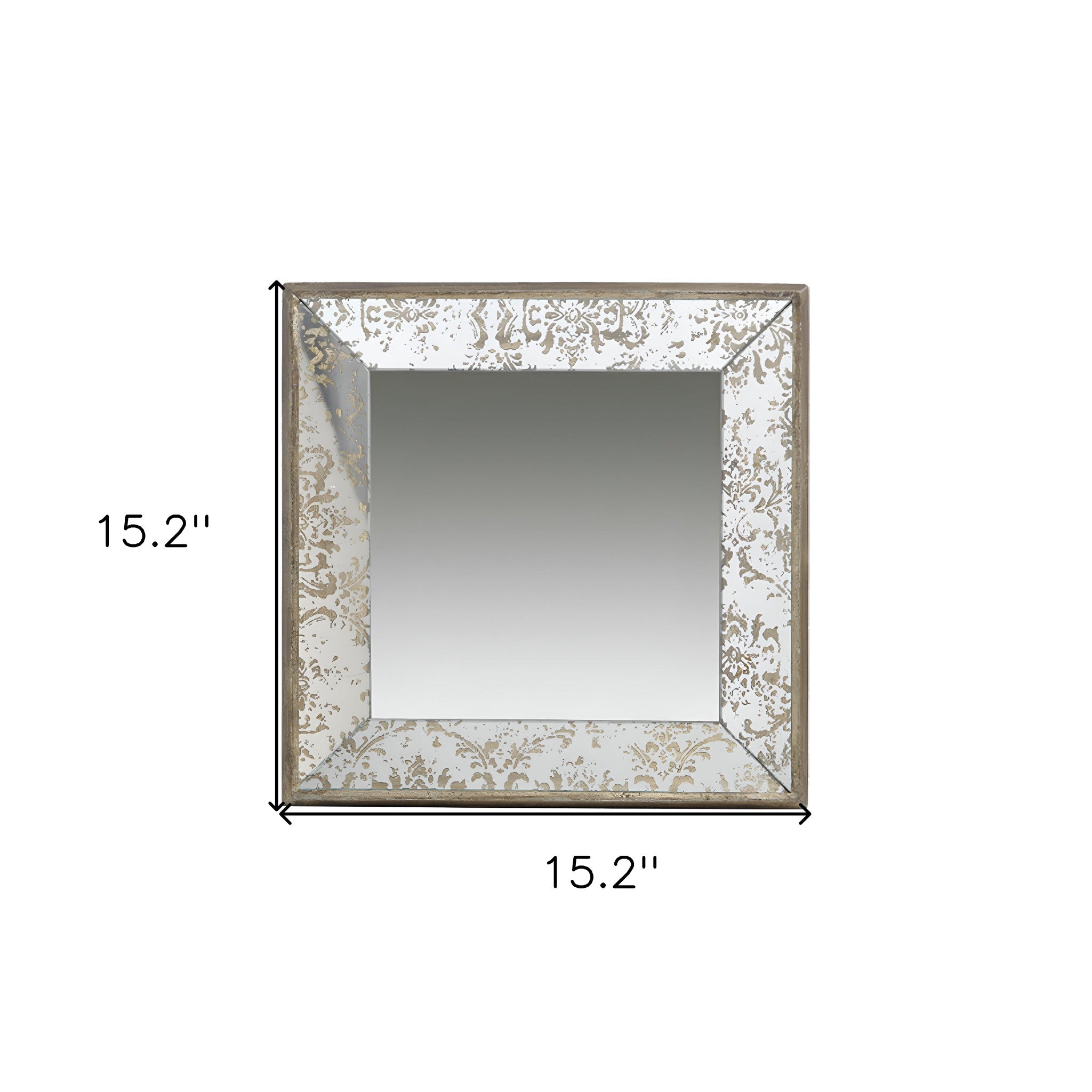 15" Brown Square Framed Antiqued Damask Accent Mirror-Mirrors-DECOROLALA