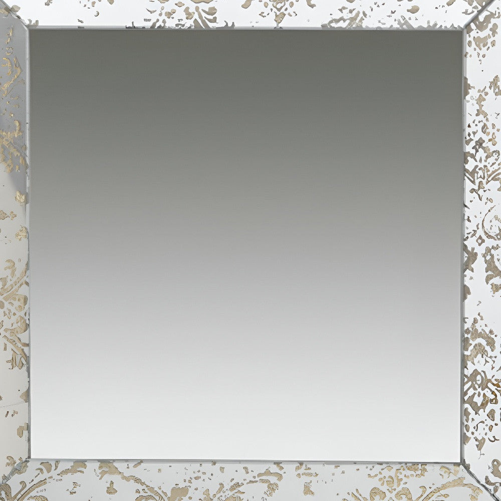 15" Brown Square Framed Antiqued Damask Accent Mirror-Mirrors-DECOROLALA