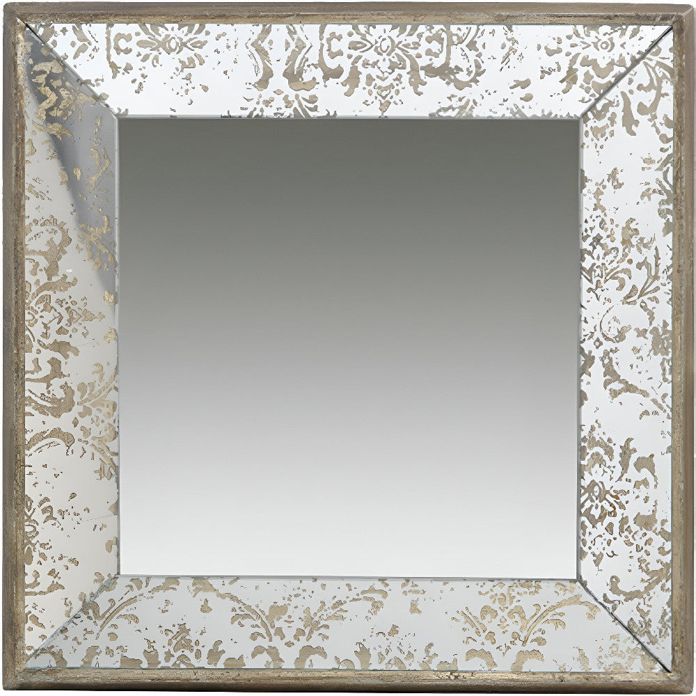 15" Brown Square Framed Antiqued Damask Accent Mirror-Mirrors-DECOROLALA