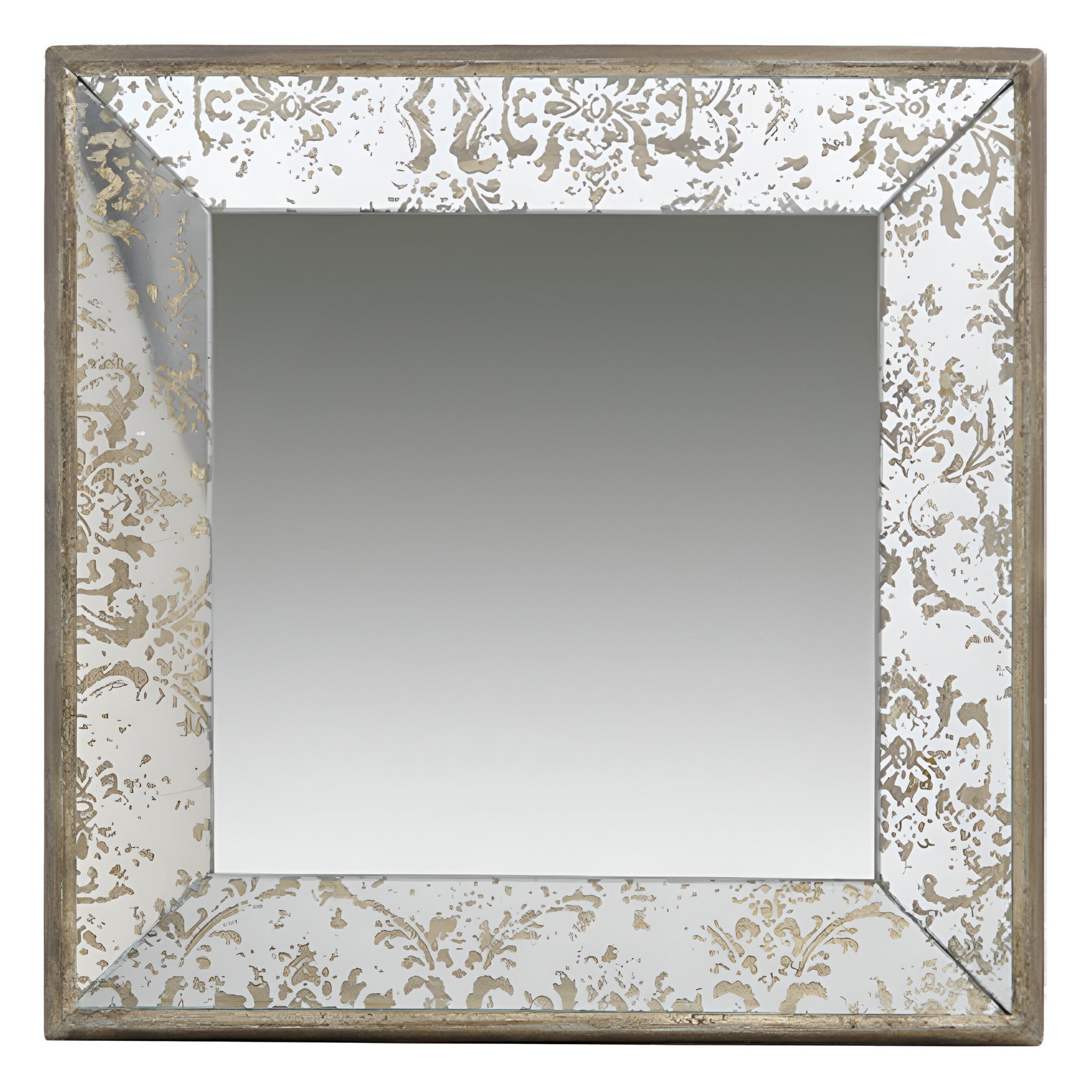 15" Brown Square Framed Antiqued Damask Accent Mirror-Mirrors-DECOROLALA