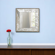 15" Brown Square Framed Antiqued Damask Accent Mirror-Mirrors-DECOROLALA