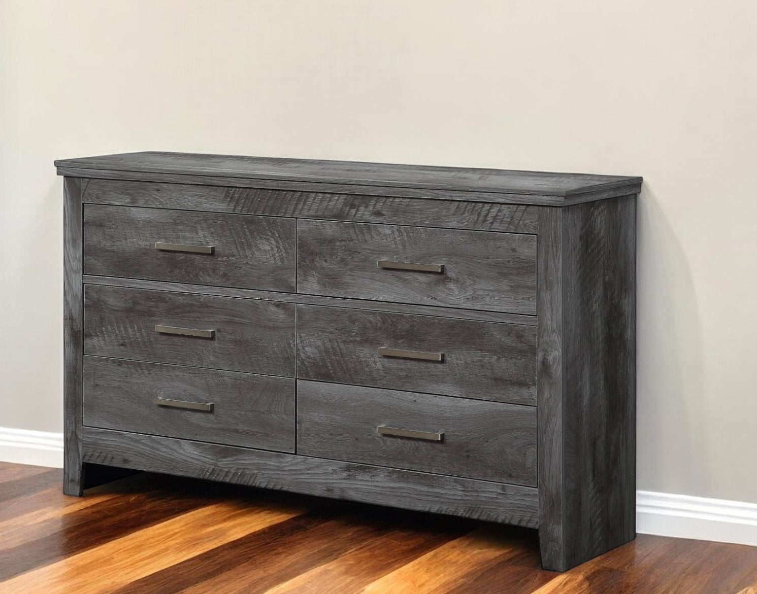 57" Gray Solid and Manufactured Wood Six Drawer Double Dresser-Dressers-DECOROLALA