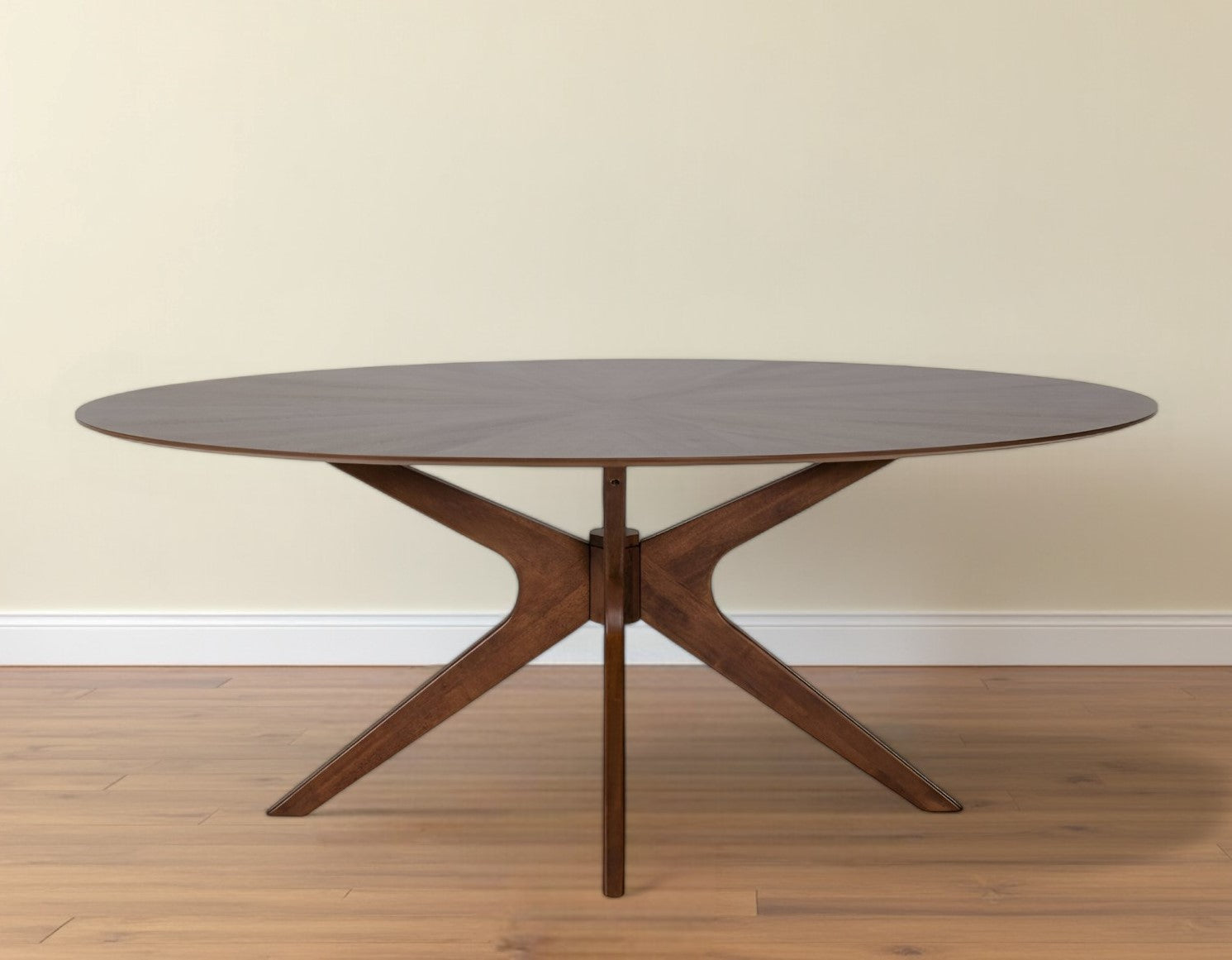75" Brown Oval Solid Manufactured Wood Pedestal Base Dining Table-Dining Tables-DECOROLALA