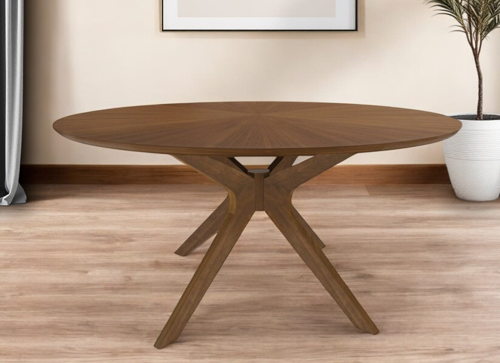 59" Brown Rounded Pedestal Base Dining Table-Dining Tables-DECOROLALA