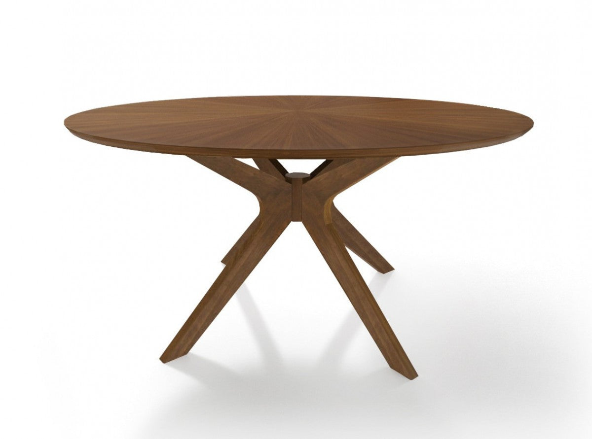 59" Brown Rounded Pedestal Base Dining Table-Dining Tables-DECOROLALA