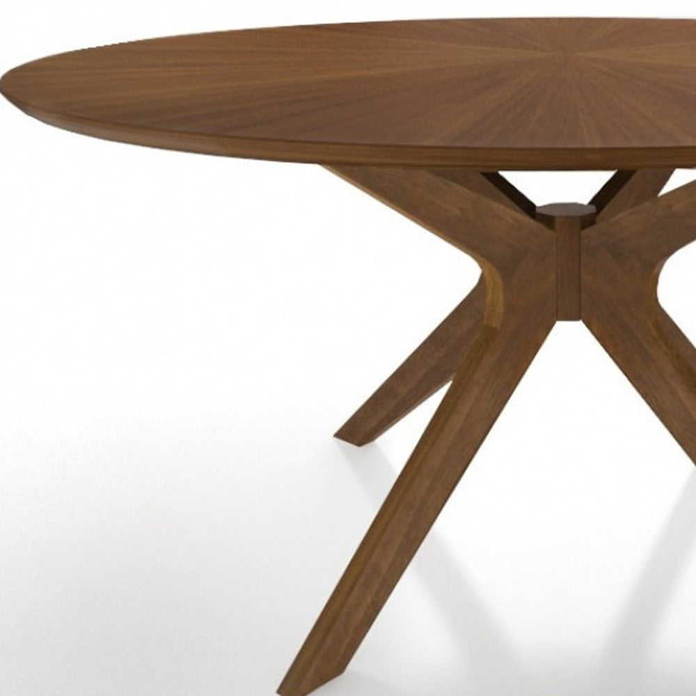 59" Brown Rounded Pedestal Base Dining Table-Dining Tables-DECOROLALA