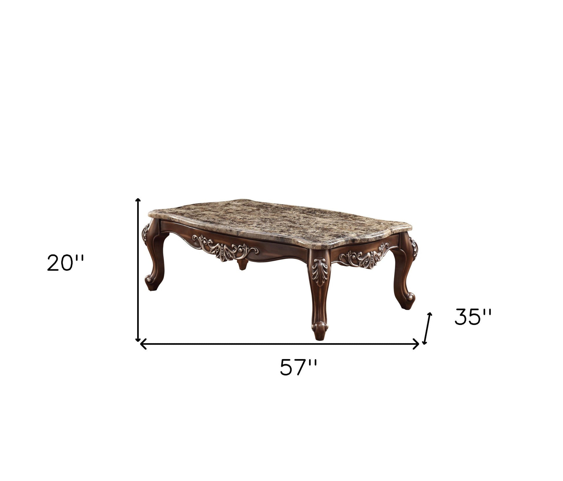 57" Brown and Oak Faux Marble And Wood Coffee Table-Coffee Tables-DECOROLALA