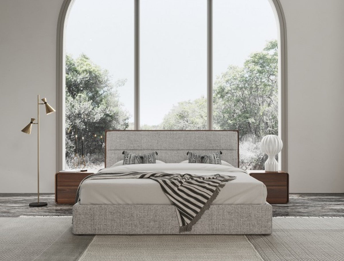 Brown and Gray Wood Upholstered King Bed Frame-4