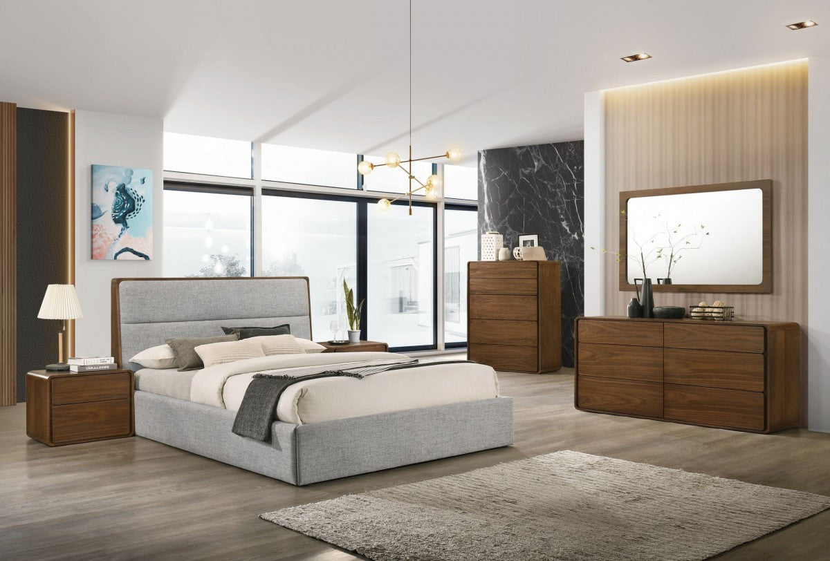 Brown and Gray Wood Upholstered King Bed Frame-6