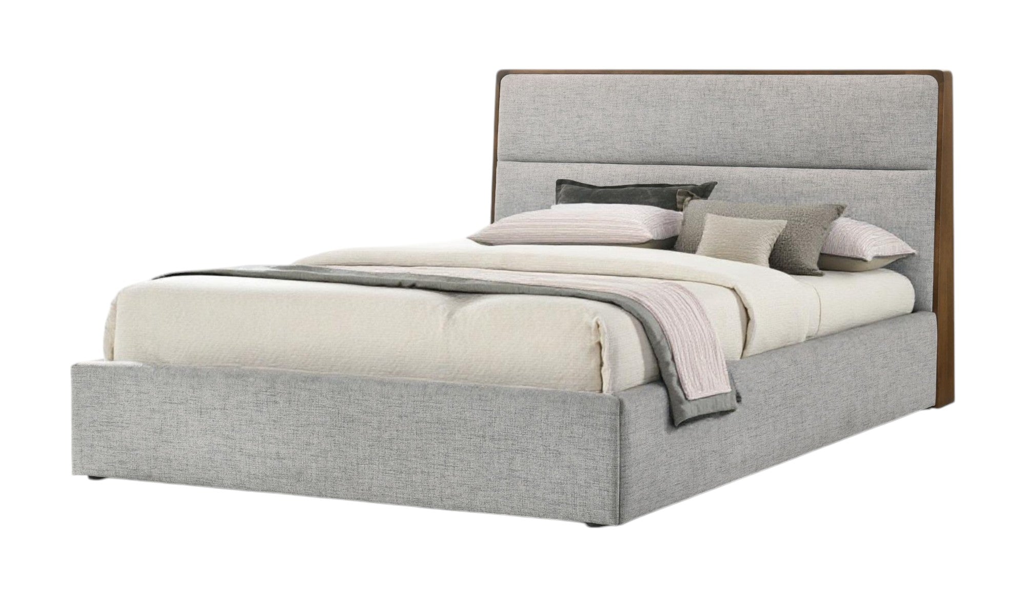 Brown and Gray Wood Upholstered King Bed Frame-1