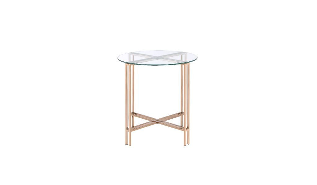 24" Champagne And Clear Glass And Metal Round End Table-End-Side Tables-DECOROLALA