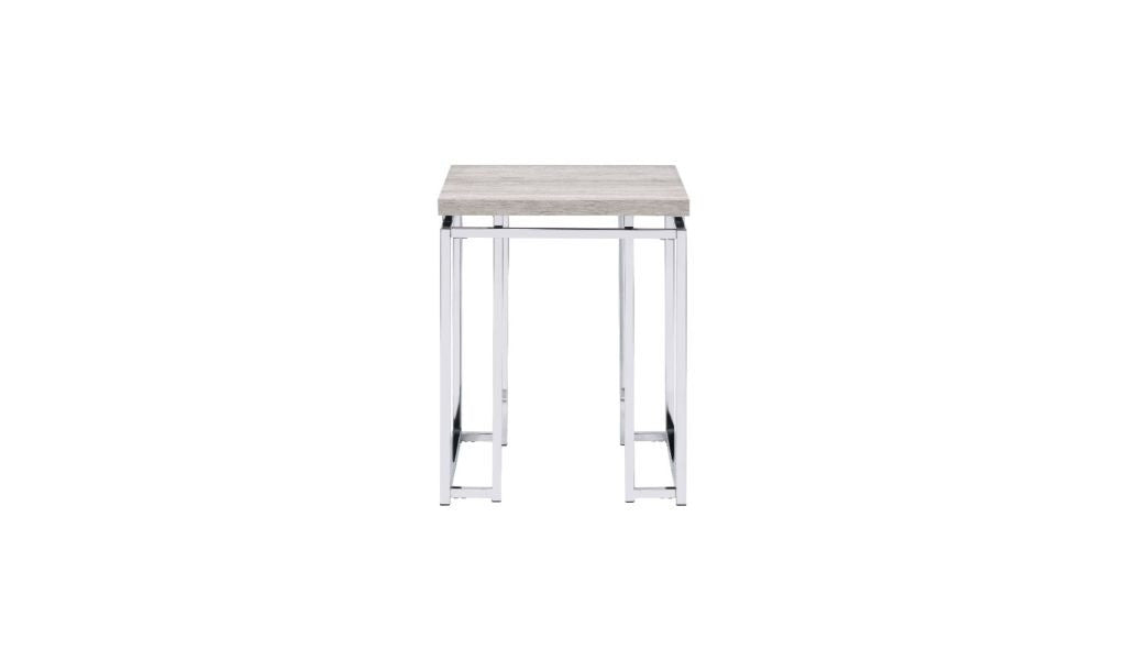24" Chrome And Natural Oak Manufactured Wood And Metal Square End Table-End-Side Tables-DECOROLALA