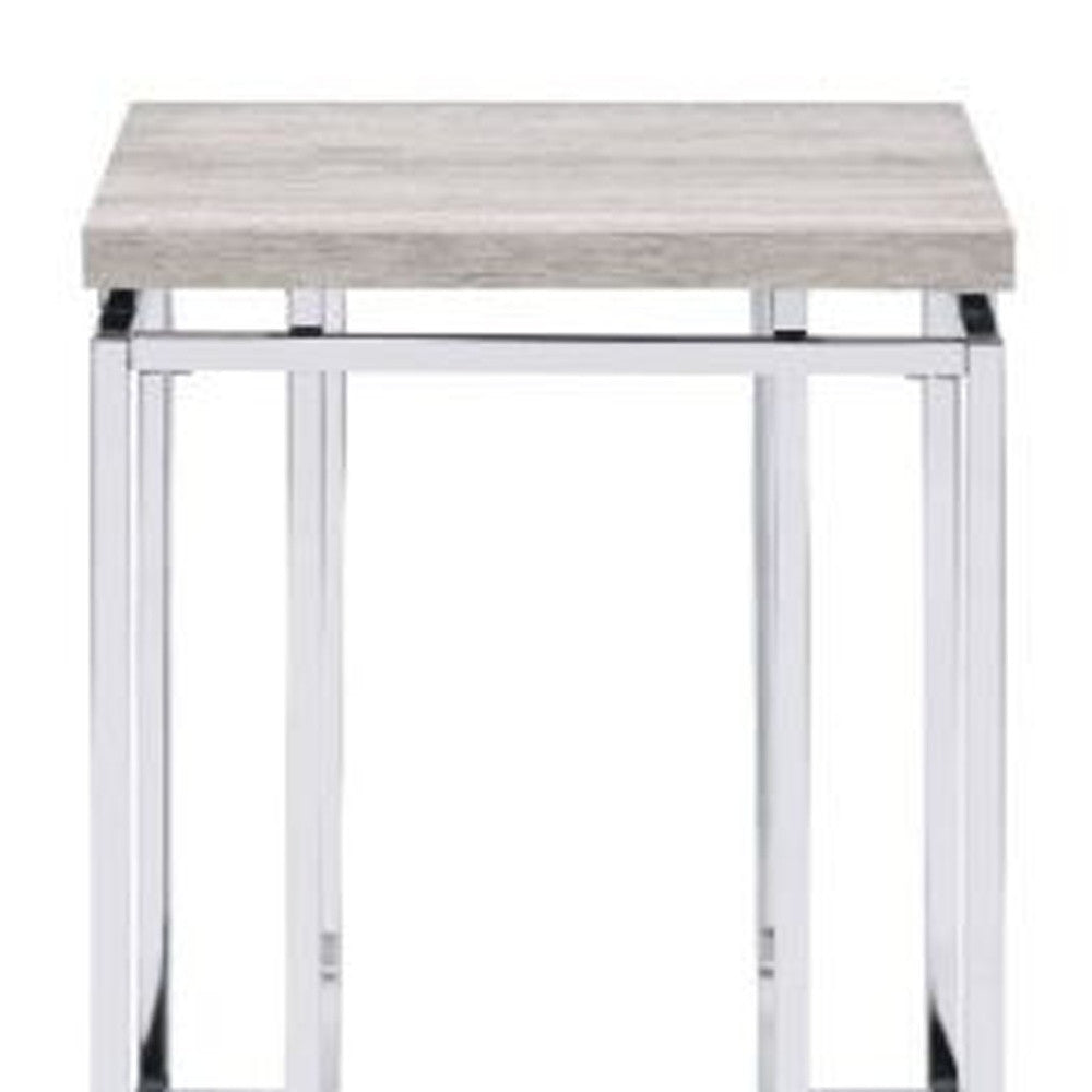 24" Chrome And Natural Oak Manufactured Wood And Metal Square End Table-End-Side Tables-DECOROLALA