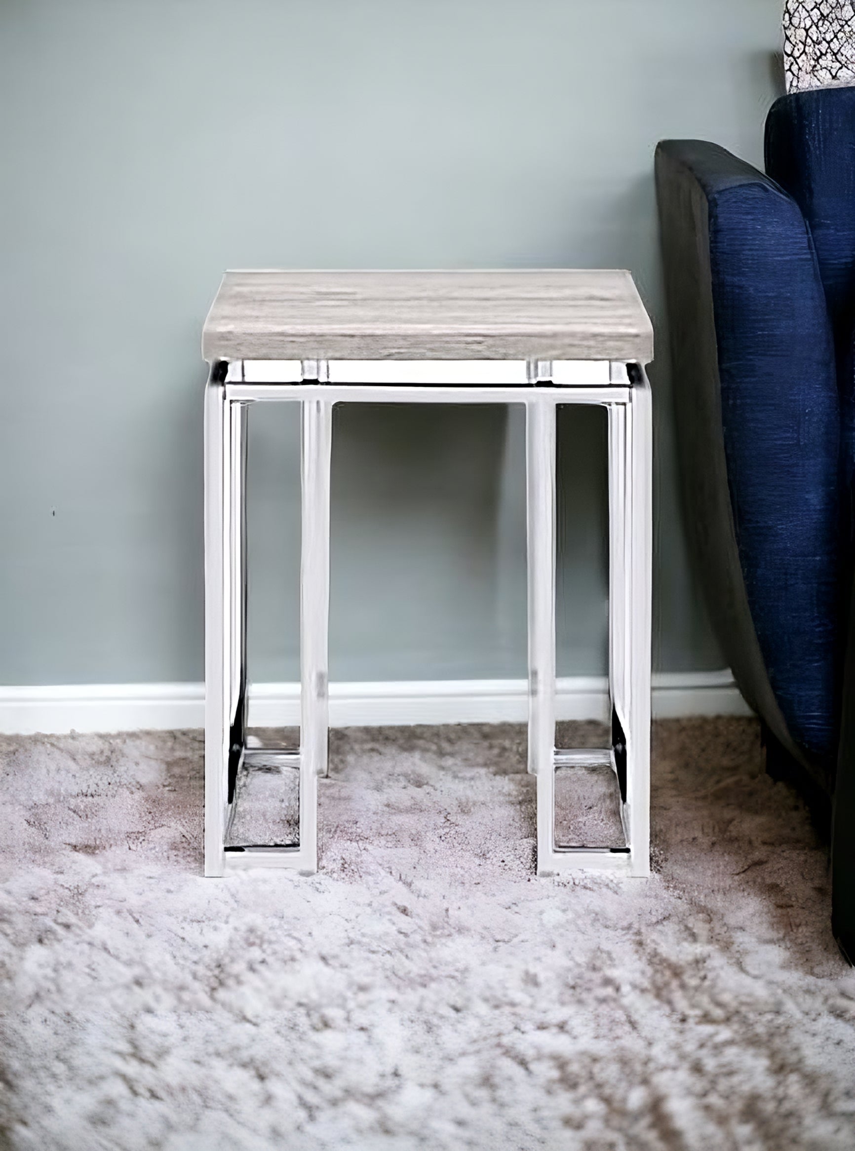 24" Chrome And Natural Oak Manufactured Wood And Metal Square End Table-End-Side Tables-DECOROLALA