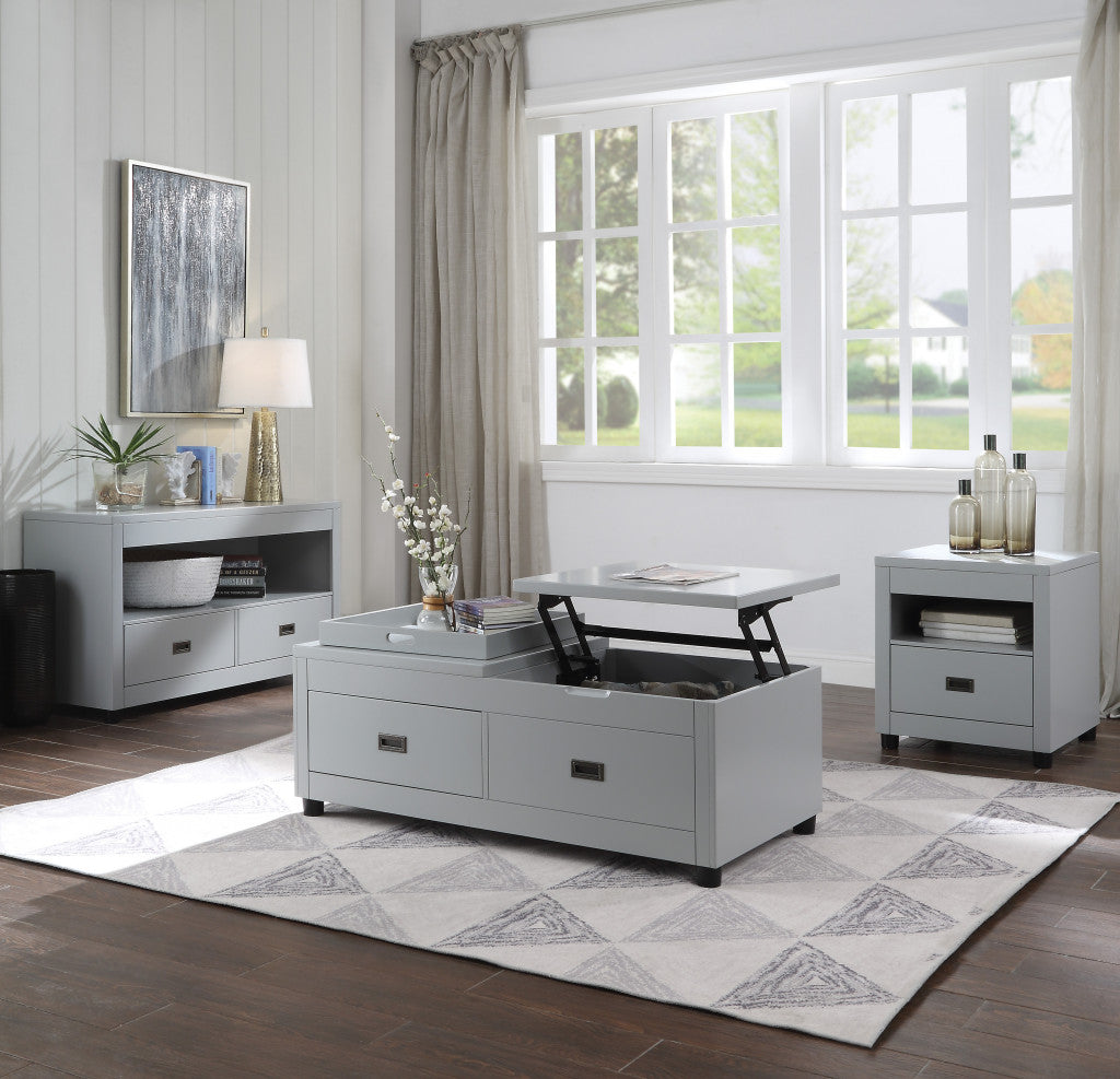 24" Dove Gray Square End Table With Drawer And Shelf-End-Side Tables-DECOROLALA