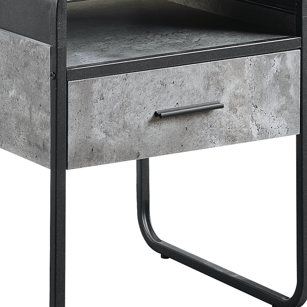 22" Black And Gray Wood And Metal Square End Table With Drawer And Shelf-End-Side Tables-DECOROLALA