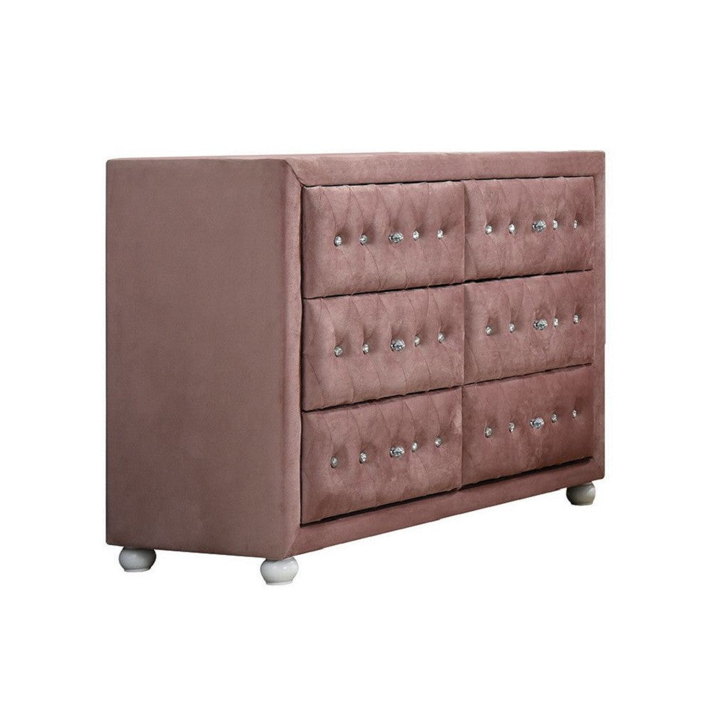 40" Pink Solid and Manufactured Wood Six Drawer Double Dresser-Dressers-DECOROLALA