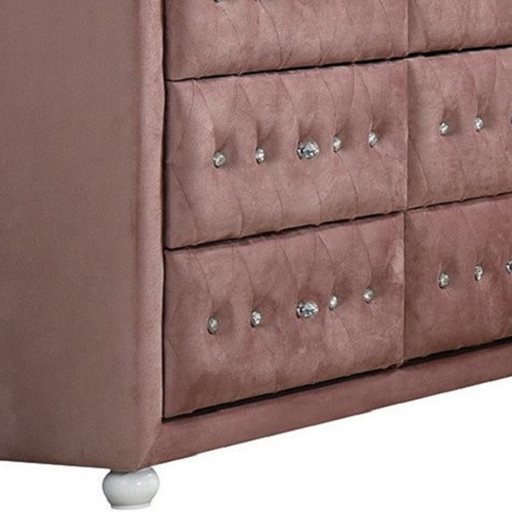 40" Pink Solid and Manufactured Wood Six Drawer Double Dresser-Dressers-DECOROLALA