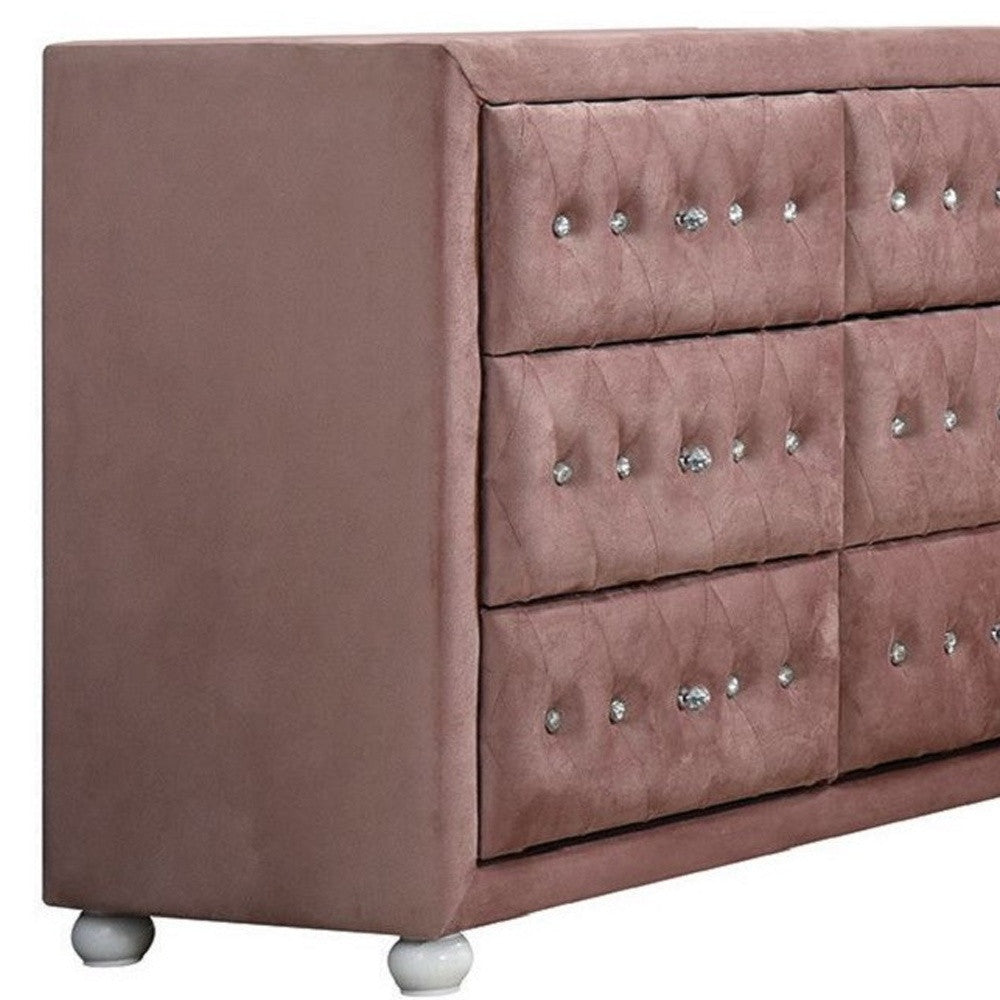 40" Pink Solid and Manufactured Wood Six Drawer Double Dresser-Dressers-DECOROLALA