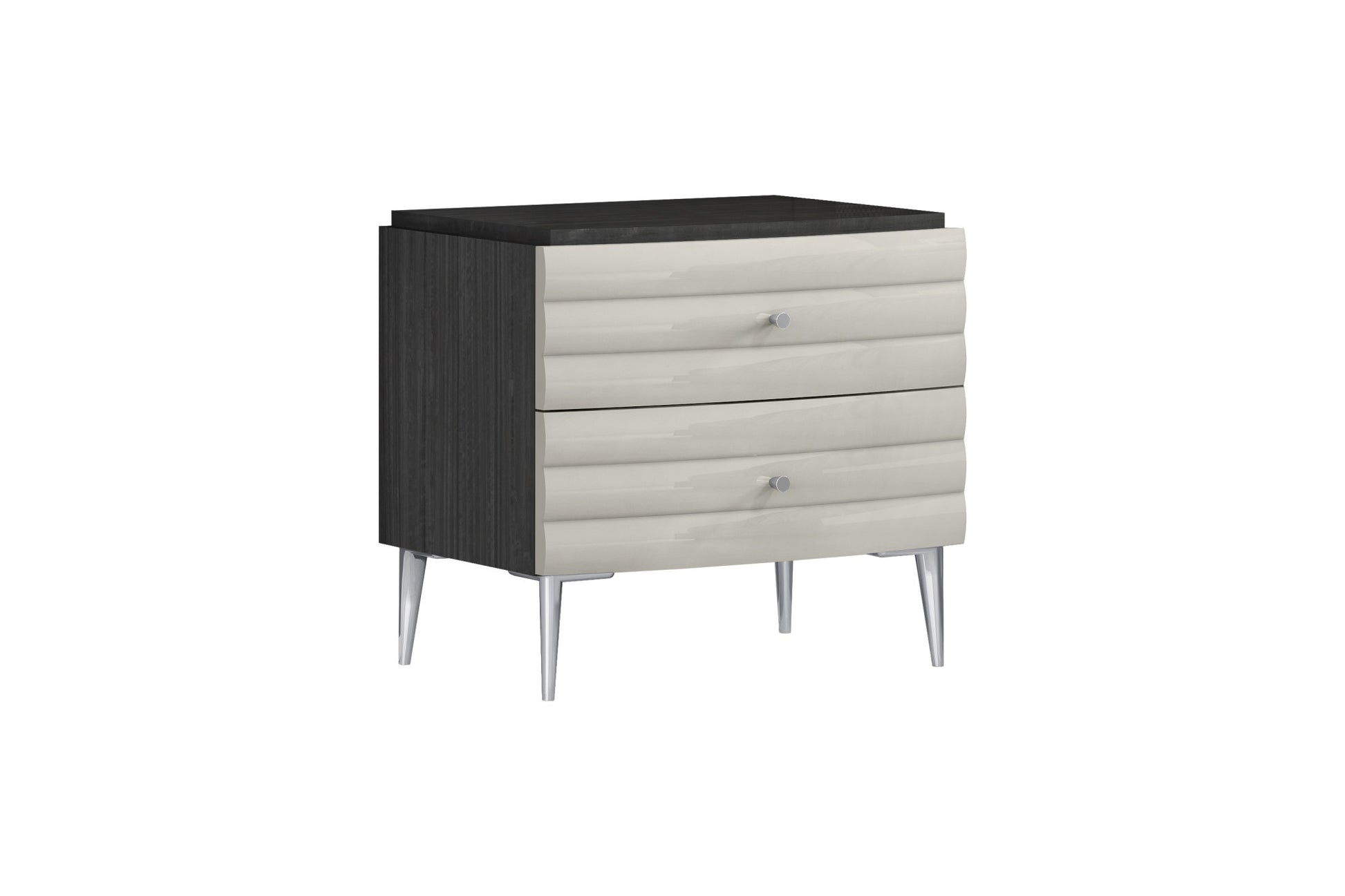 18" Dark Gray And Ivory Light Gray Two Drawer Nightstand-Nightstands & Bedside Tables-DECOROLALA