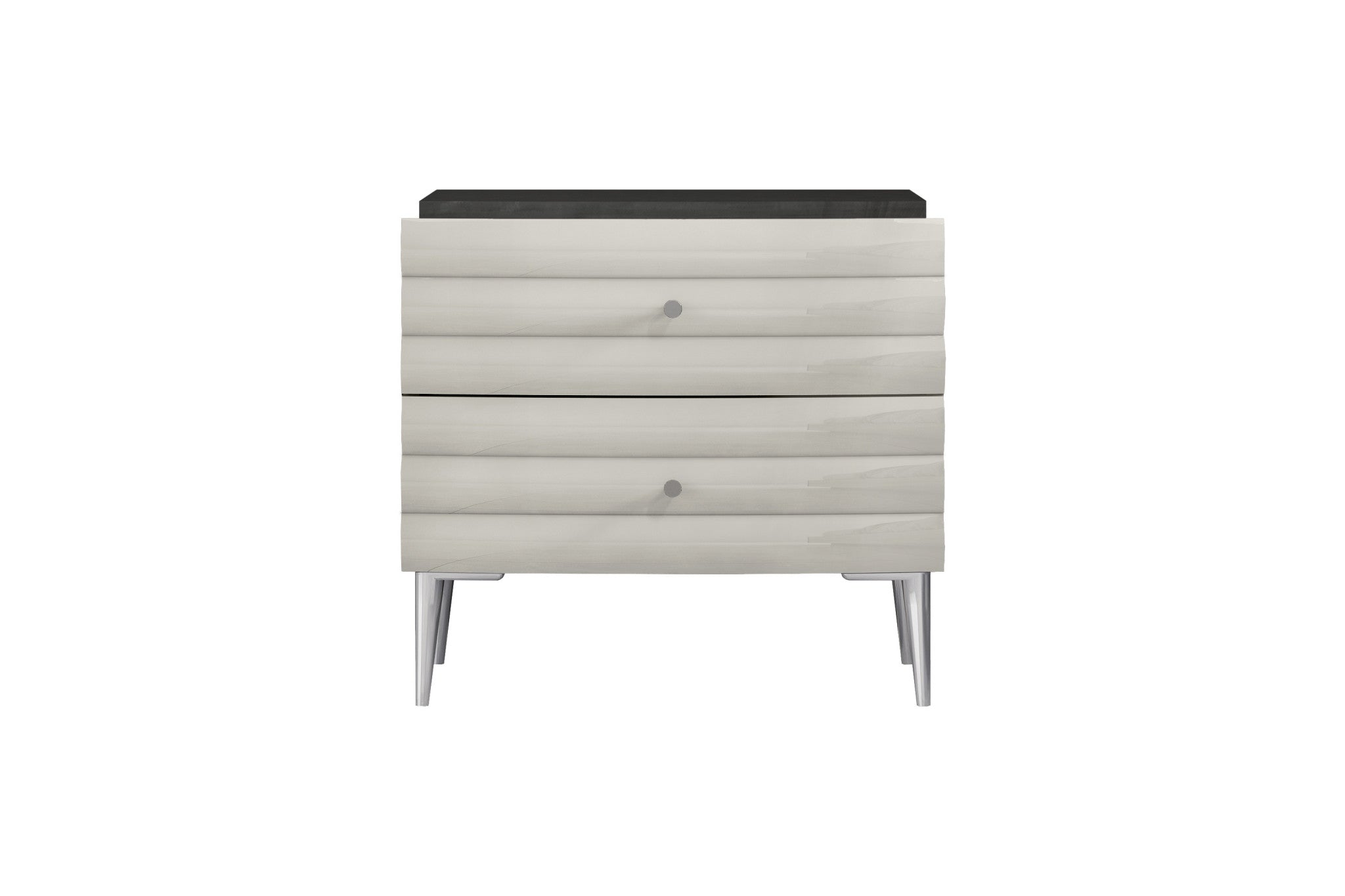 18" Dark Gray And Ivory Light Gray Two Drawer Nightstand-Nightstands & Bedside Tables-DECOROLALA