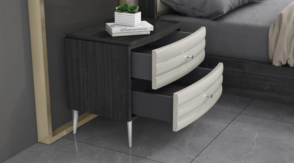 18" Dark Gray And Ivory Light Gray Two Drawer Nightstand-Nightstands & Bedside Tables-DECOROLALA