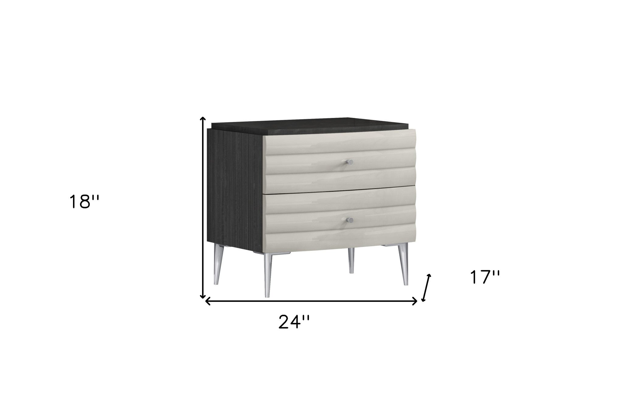 18" Dark Gray And Ivory Light Gray Two Drawer Nightstand-Nightstands & Bedside Tables-DECOROLALA