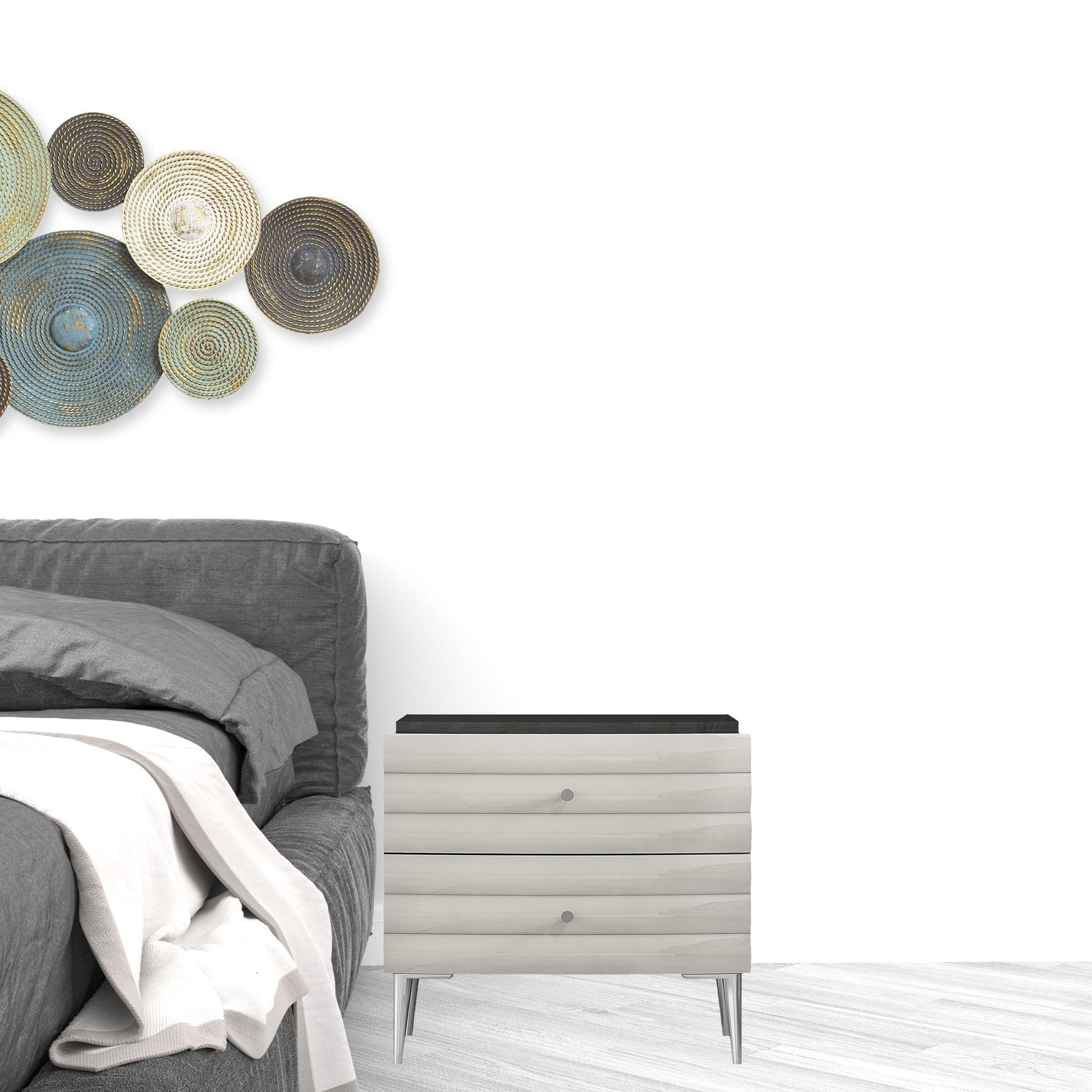 18" Dark Gray And Ivory Light Gray Two Drawer Nightstand-Nightstands & Bedside Tables-DECOROLALA