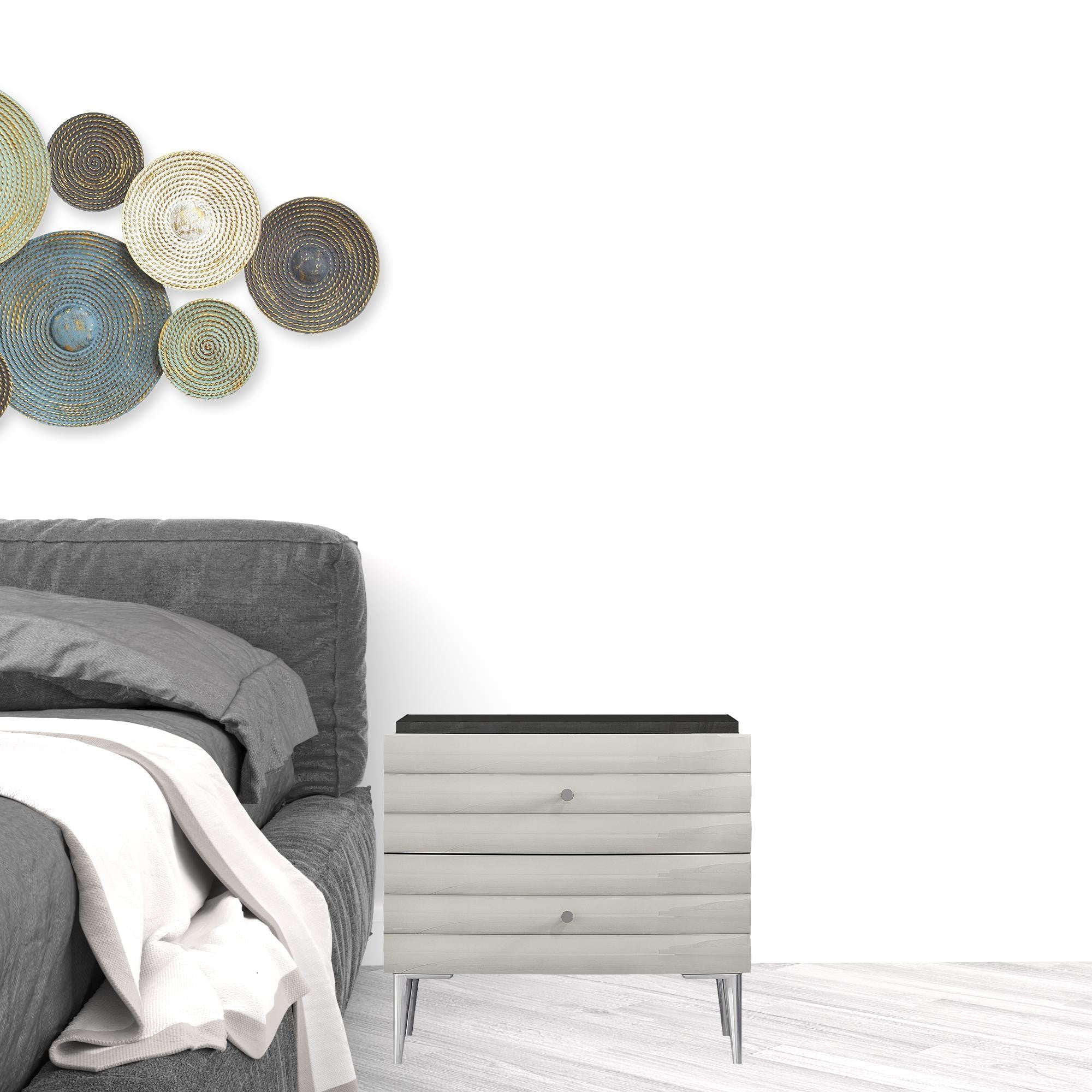 18" Dark Gray And Ivory Light Gray Two Drawer Nightstand-Nightstands & Bedside Tables-DECOROLALA