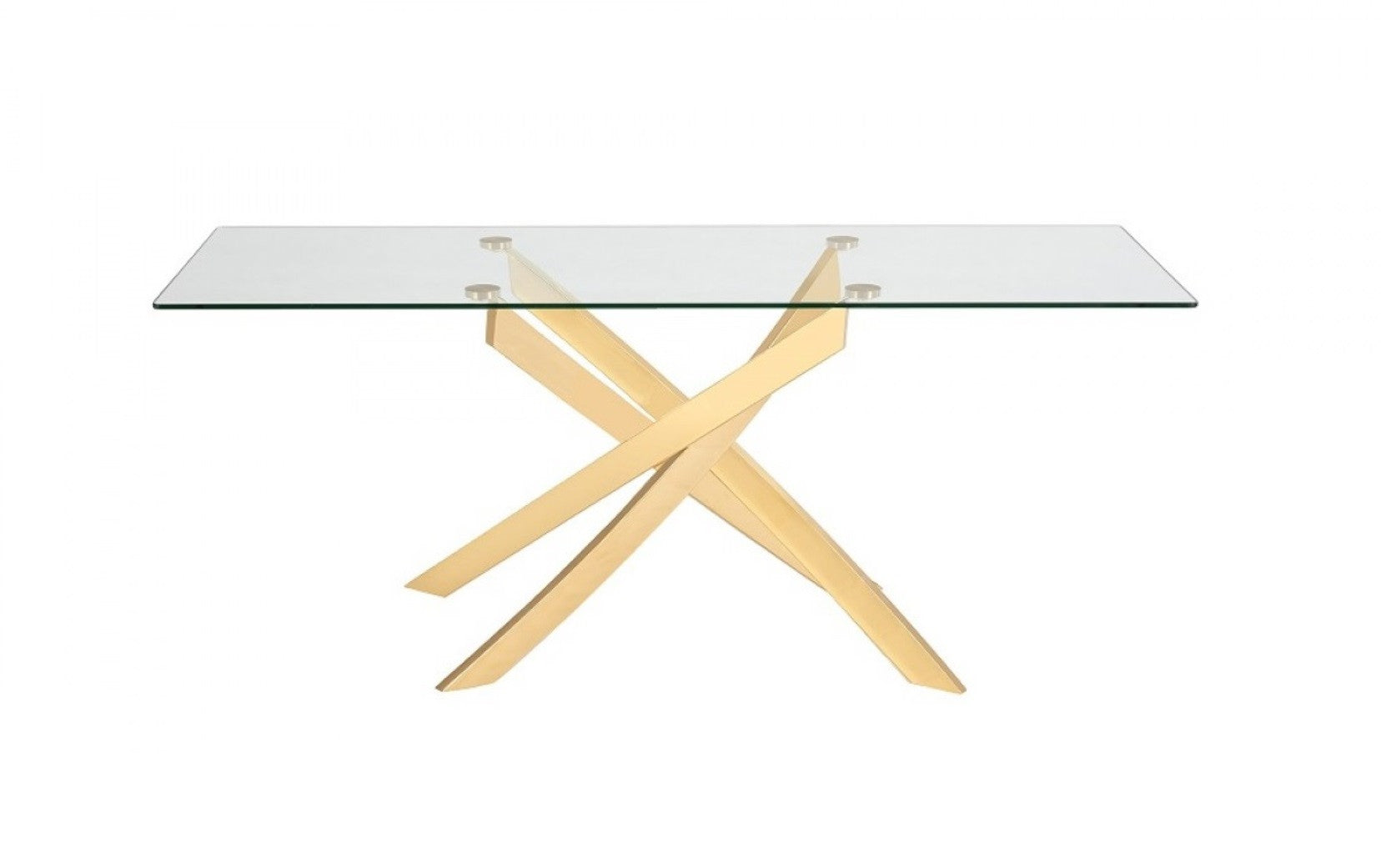63" Clear And Gold Rectangular Glass And Stainless Steel Dining Table-Dining Tables-DECOROLALA