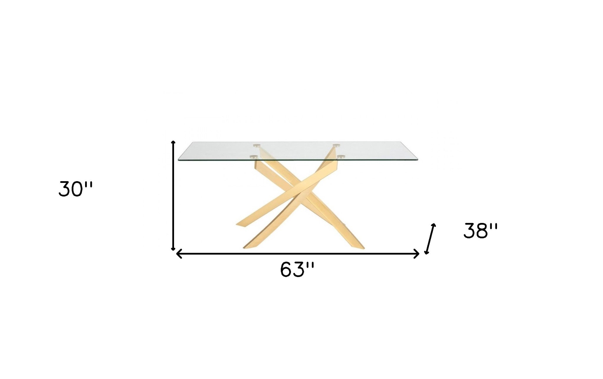 63" Clear And Gold Rectangular Glass And Stainless Steel Dining Table-Dining Tables-DECOROLALA