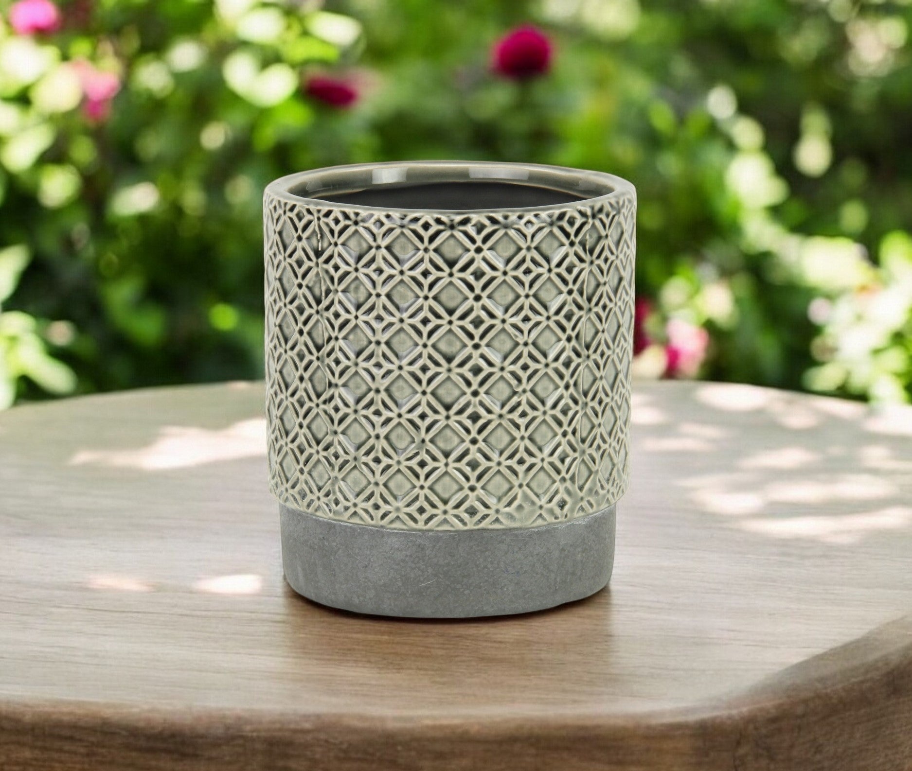 6" Gray Geometric Ceramic Indoor Outdoor Round Pot Planter-0