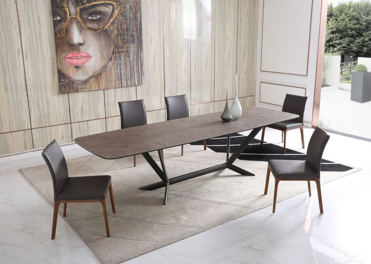 118" Gray And Black Ceramic And Metal Trestle Base Dining Table-Dining Tables-DECOROLALA