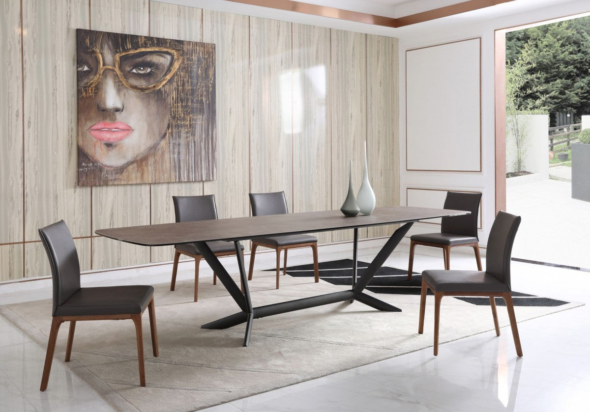 118" Gray And Black Ceramic And Metal Trestle Base Dining Table-Dining Tables-DECOROLALA