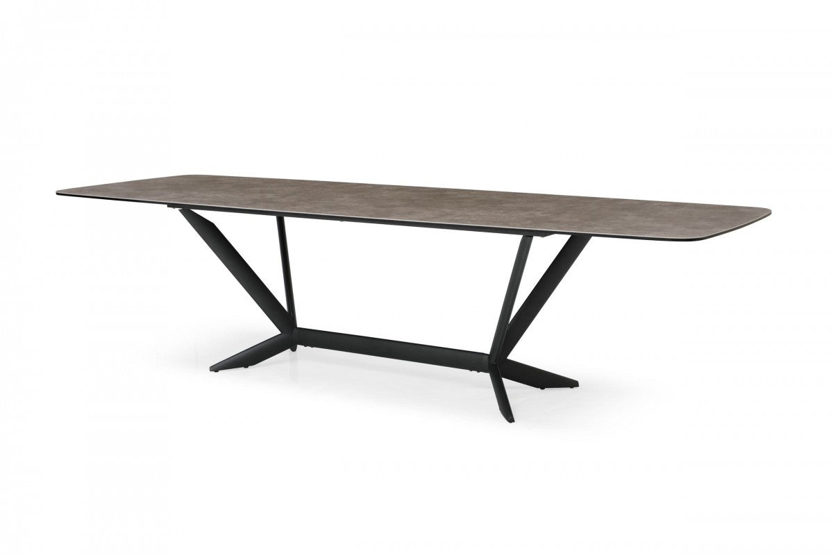 118" Gray And Black Ceramic And Metal Trestle Base Dining Table-Dining Tables-DECOROLALA