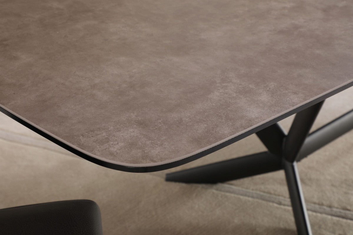 118" Gray And Black Ceramic And Metal Trestle Base Dining Table-Dining Tables-DECOROLALA