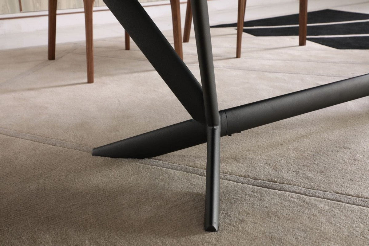 118" Gray And Black Ceramic And Metal Trestle Base Dining Table-Dining Tables-DECOROLALA