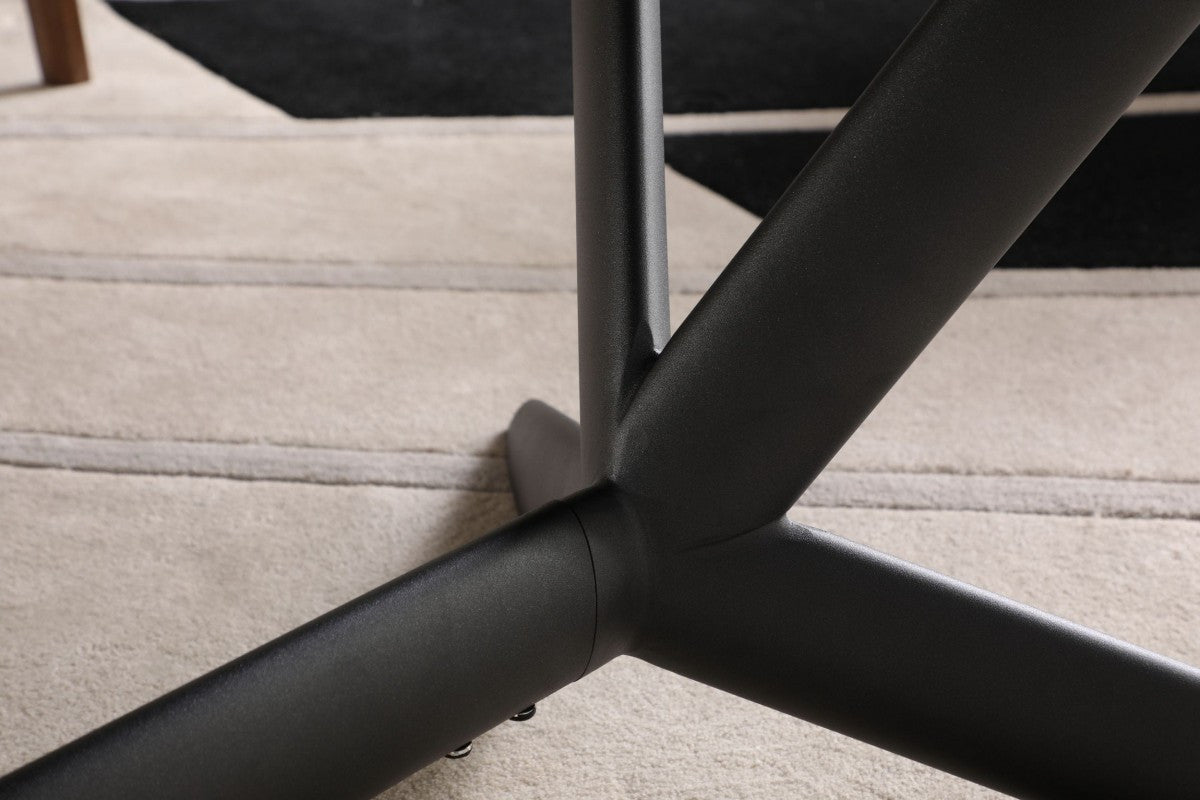 118" Gray And Black Ceramic And Metal Trestle Base Dining Table-Dining Tables-DECOROLALA