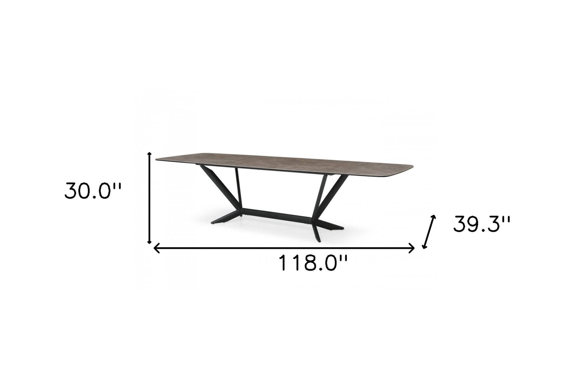118" Gray And Black Ceramic And Metal Trestle Base Dining Table-Dining Tables-DECOROLALA